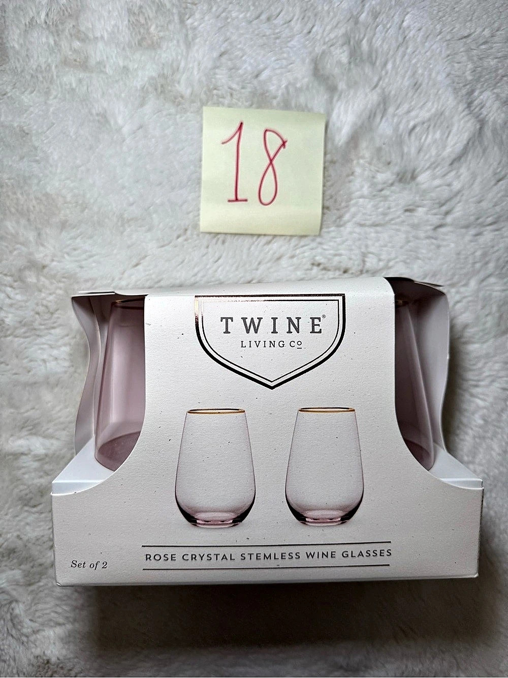 Twine Living Co. Rose Crystal Stemless Wine Glasses. Pink NWT